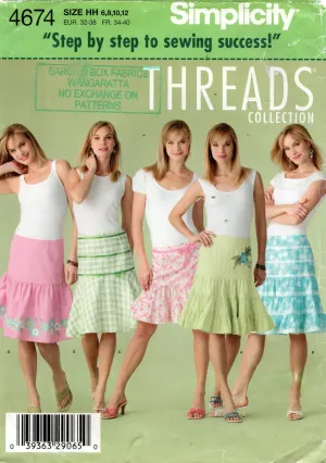 Simplicity 4674 THREADS Collection Womens Ruffled Casual Skirts Out Of Print Sewing Pattern Size 6 - 12 UNCUT Factory Folded