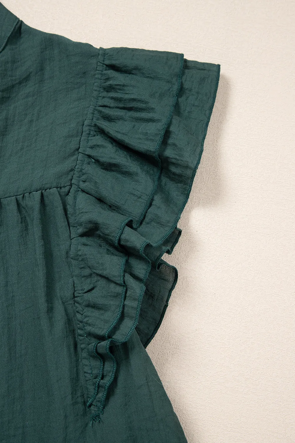 Skobeloff Frilled V Neck Ruffled Cap Sleeve Blouse