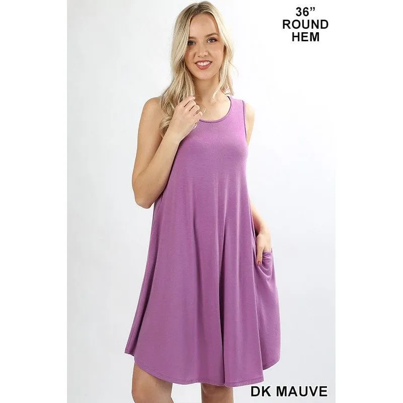 SLEEVELESS ROUND HEM SWING DRESS - SIDE POCKETS