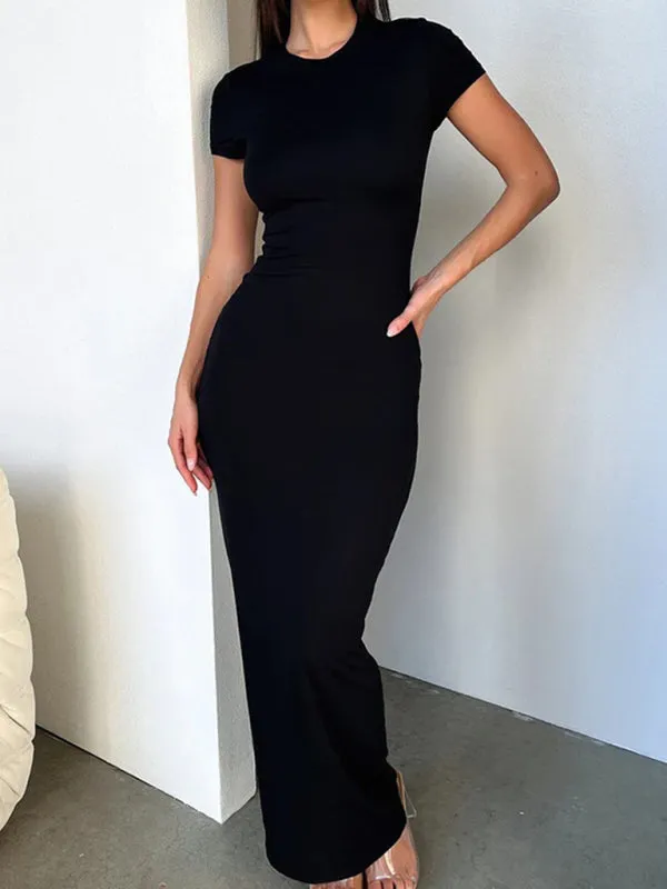 Slim Fit Bodycon Maxi Dress with Short Sleeves