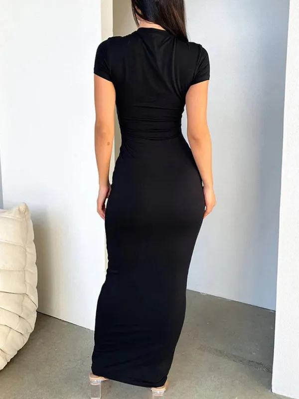 Slim Fit Bodycon Maxi Dress with Short Sleeves