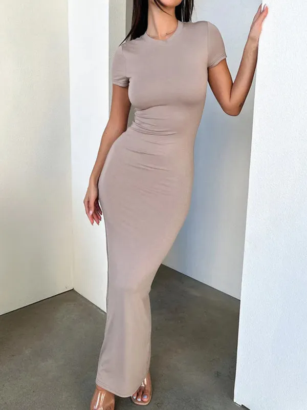 Slim Fit Bodycon Maxi Dress with Short Sleeves
