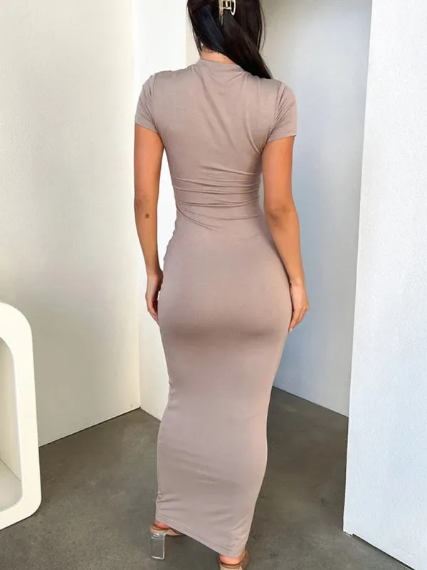Slim Fit Bodycon Maxi Dress with Short Sleeves