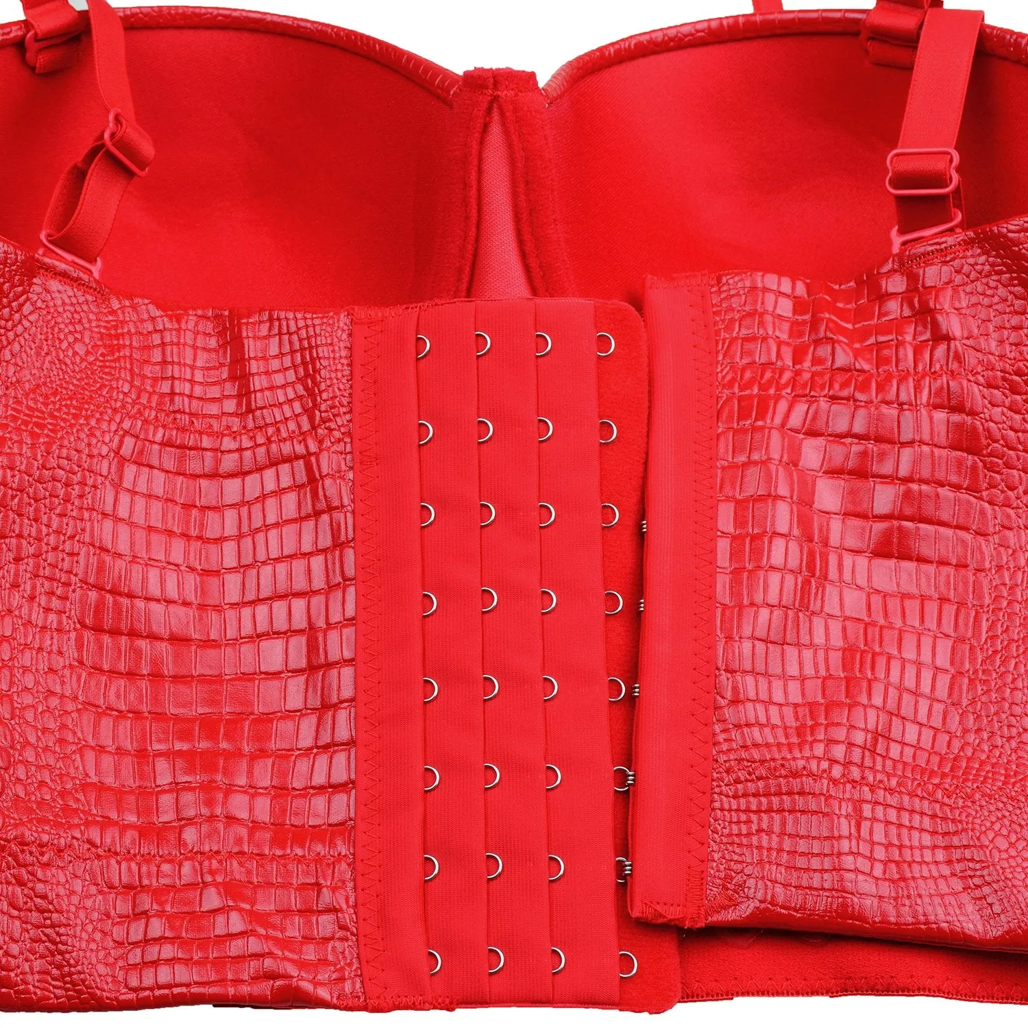 Snake Faux Leather Bustier Crop Top Women's Sexy Corset Top Bra Red