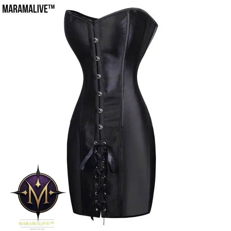 Special Long Waist Corsets and Bustiers Gothic Clothing Black Faux Leather Corset Dress Hot Spiked Waist Shaper Corset