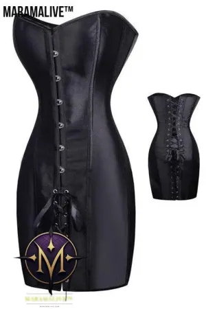 Special Long Waist Corsets and Bustiers Gothic Clothing Black Faux Leather Corset Dress Hot Spiked Waist Shaper Corset