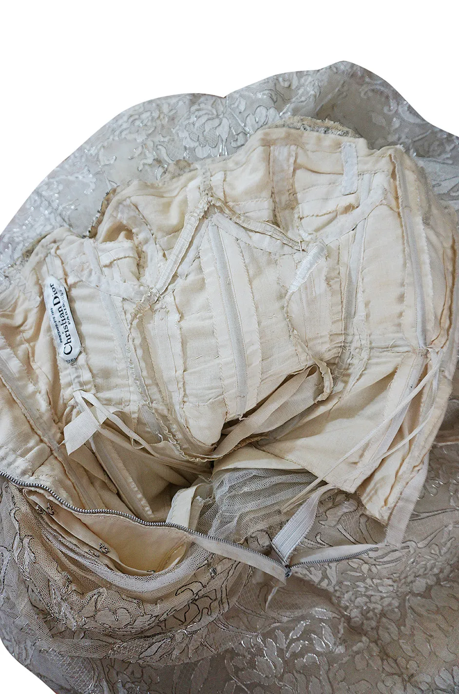 Spring 1959 Christian Dior Haute Couture Ivory & Silver Lace Dress