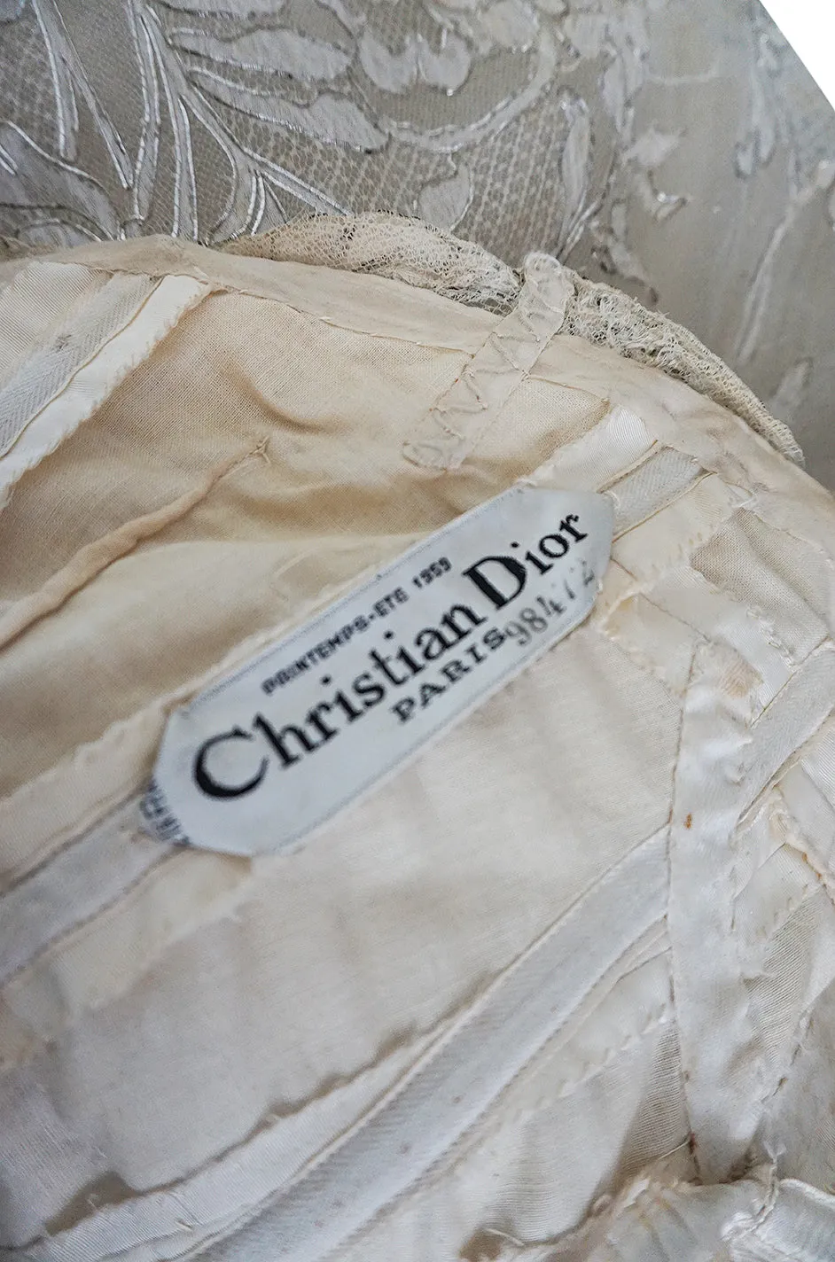 Spring 1959 Christian Dior Haute Couture Ivory & Silver Lace Dress