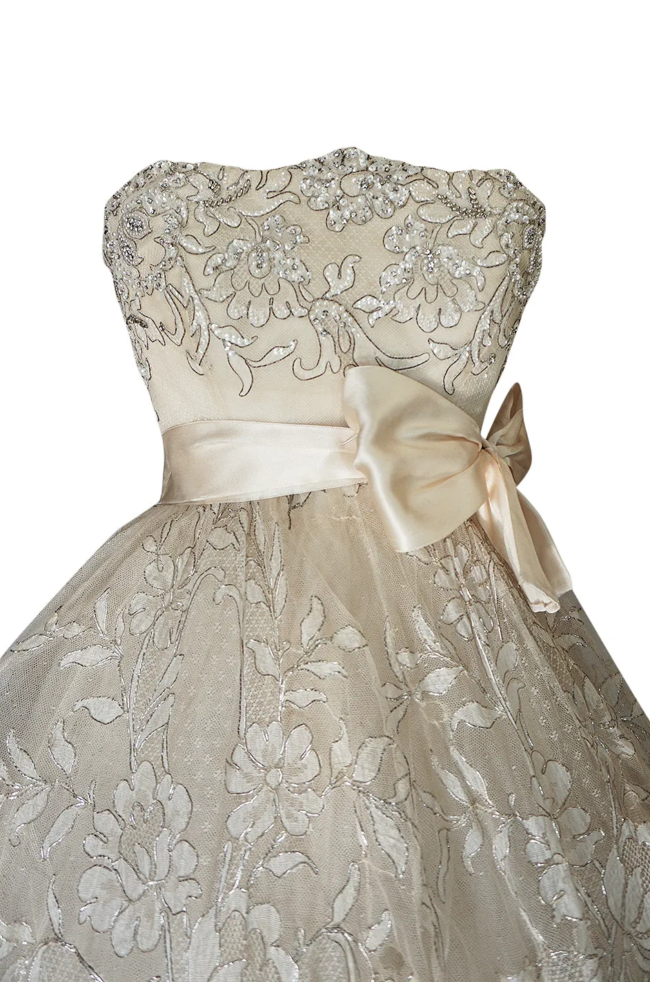 Spring 1959 Christian Dior Haute Couture Ivory & Silver Lace Dress