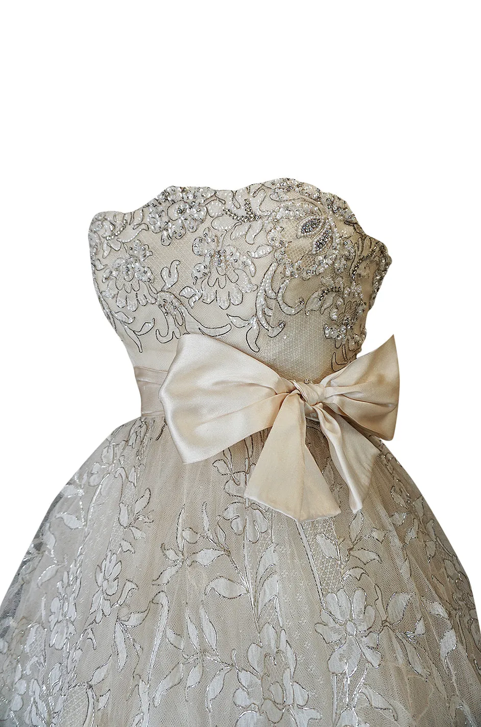 Spring 1959 Christian Dior Haute Couture Ivory & Silver Lace Dress