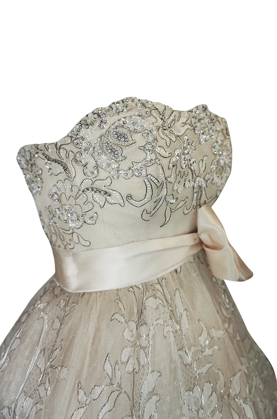 Spring 1959 Christian Dior Haute Couture Ivory & Silver Lace Dress