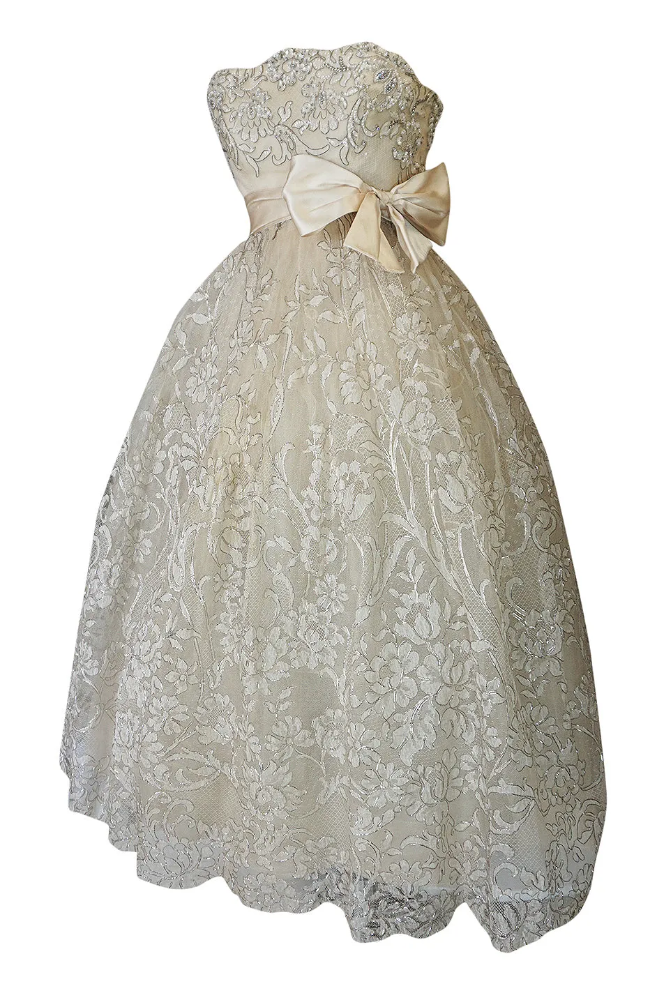 Spring 1959 Christian Dior Haute Couture Ivory & Silver Lace Dress