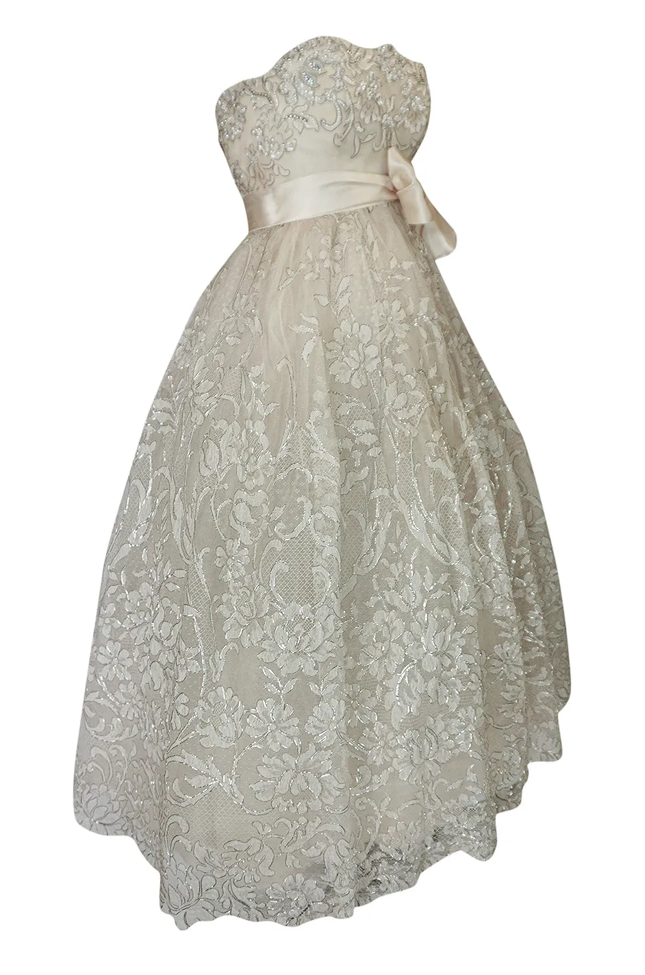 Spring 1959 Christian Dior Haute Couture Ivory & Silver Lace Dress