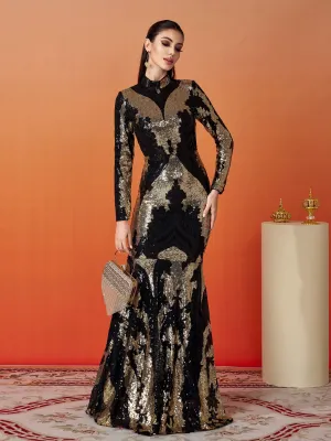 Stand Collar Sequin Prom Dress XJ1579