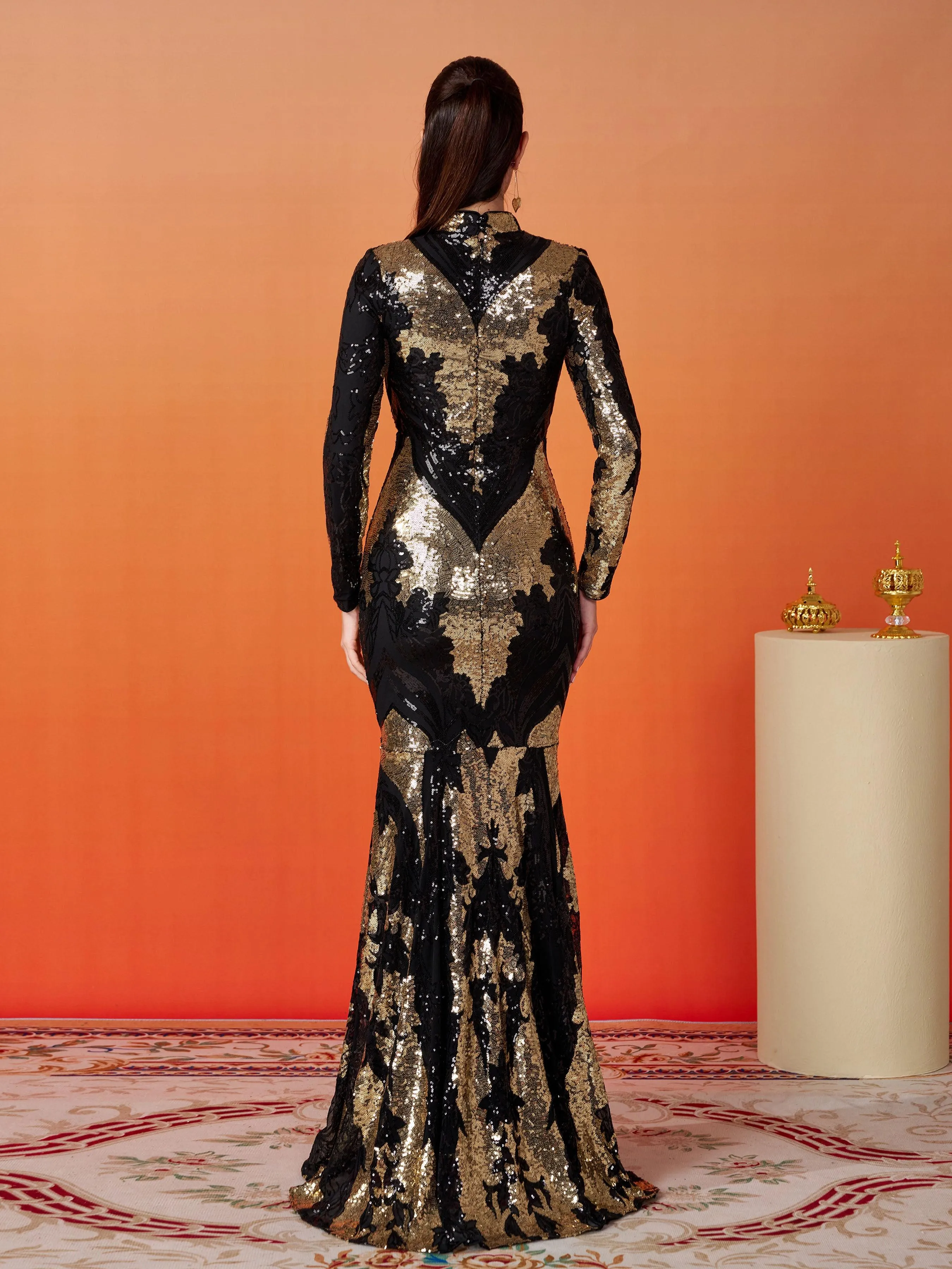 Stand Collar Sequin Prom Dress XJ1579