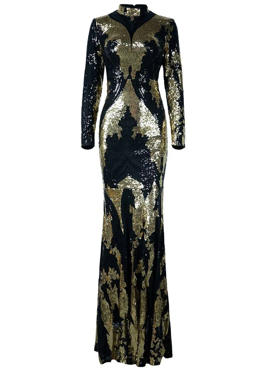 Stand Collar Sequin Prom Dress XJ1579