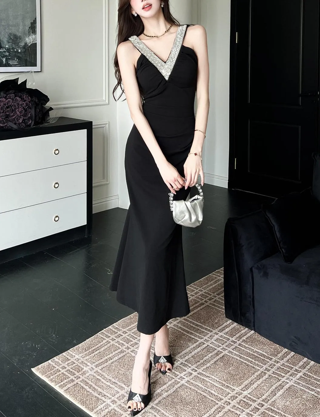 Stylish Shirred Maxi Dress for Women with Mermaid Hem