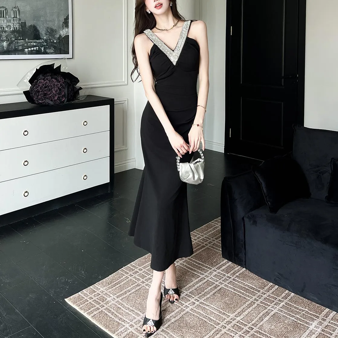 Stylish Shirred Maxi Dress for Women with Mermaid Hem
