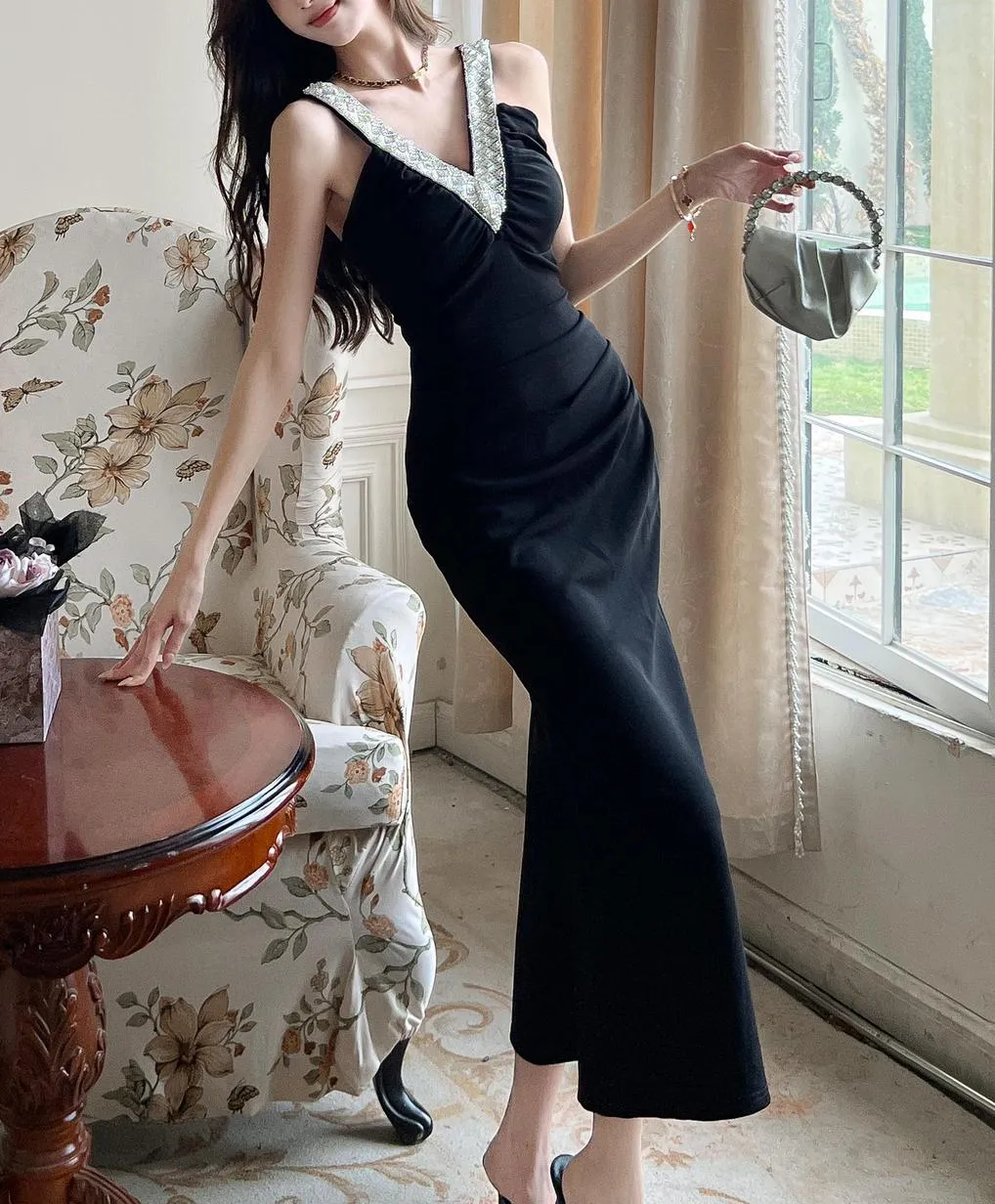 Stylish Shirred Maxi Dress for Women with Mermaid Hem