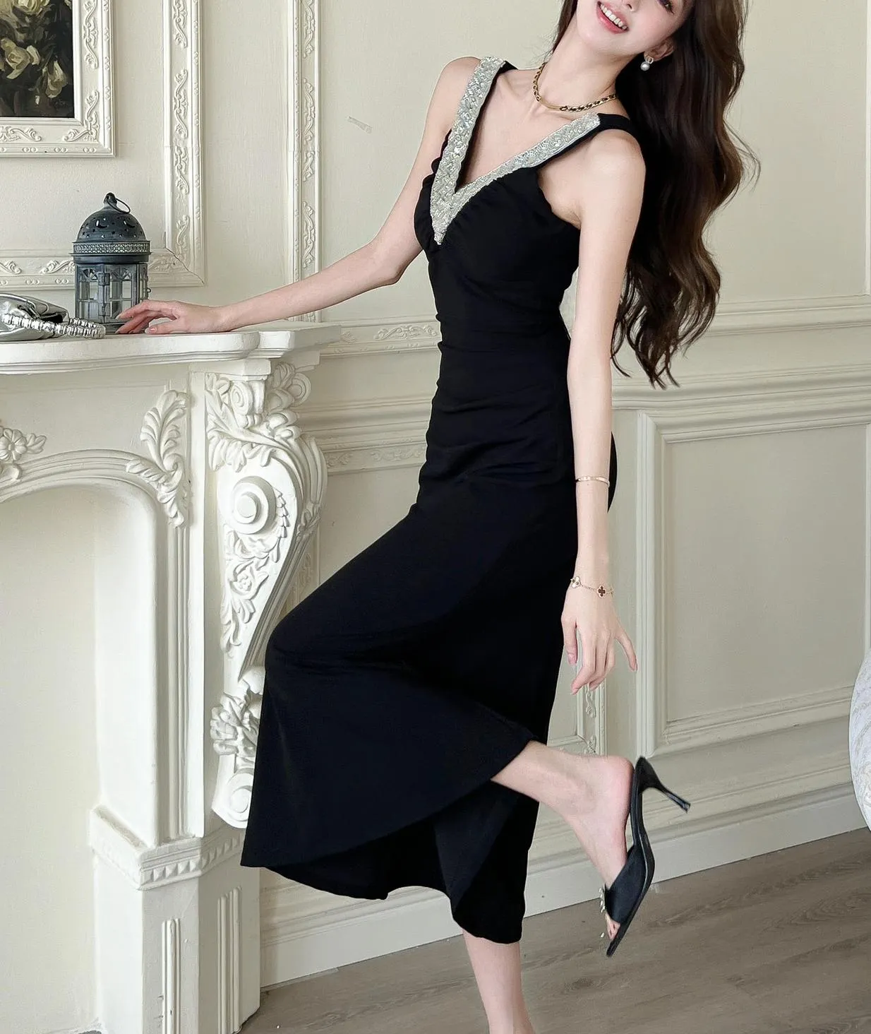 Stylish Shirred Maxi Dress for Women with Mermaid Hem