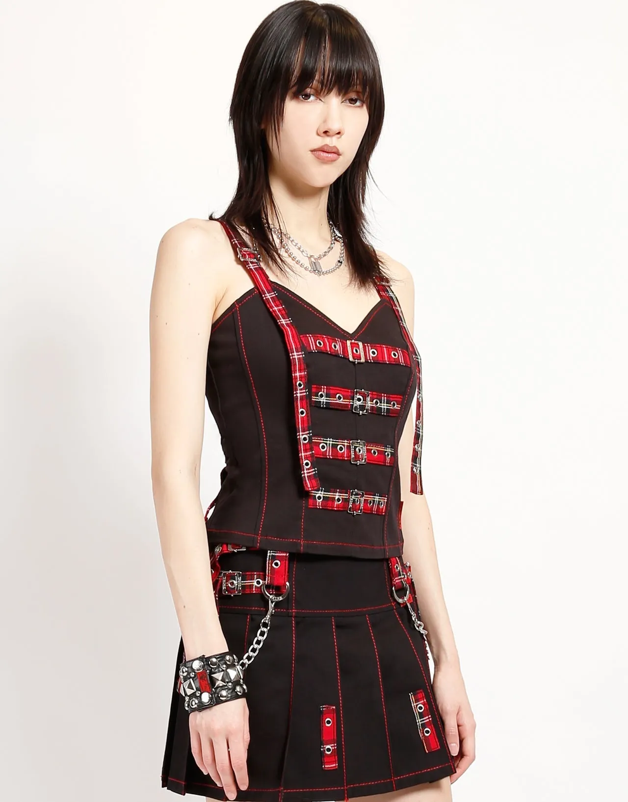 SWEET CHAIN CORSET RED PLAID