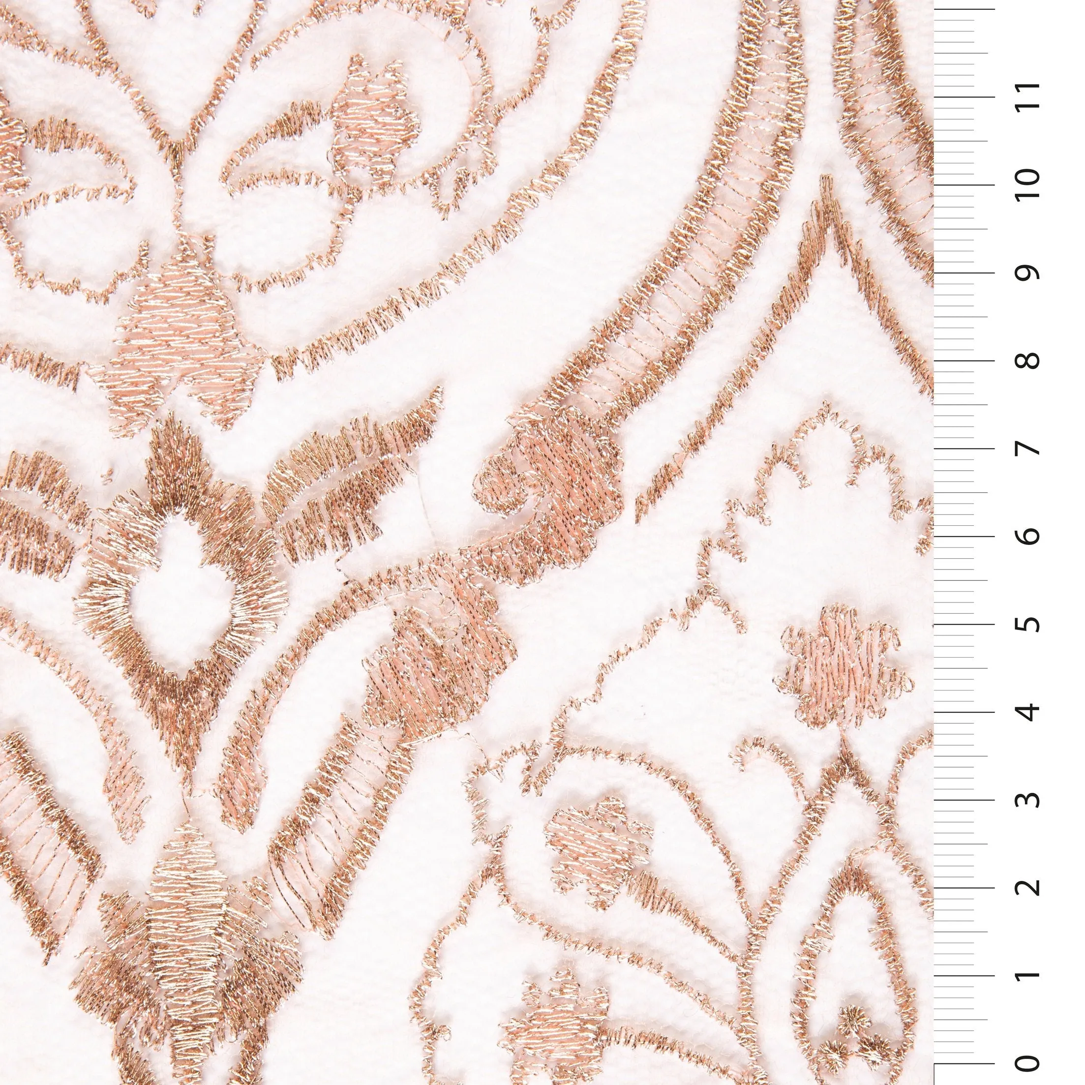 Symmetrical Embroidered Fabric with Decorative Embellishments