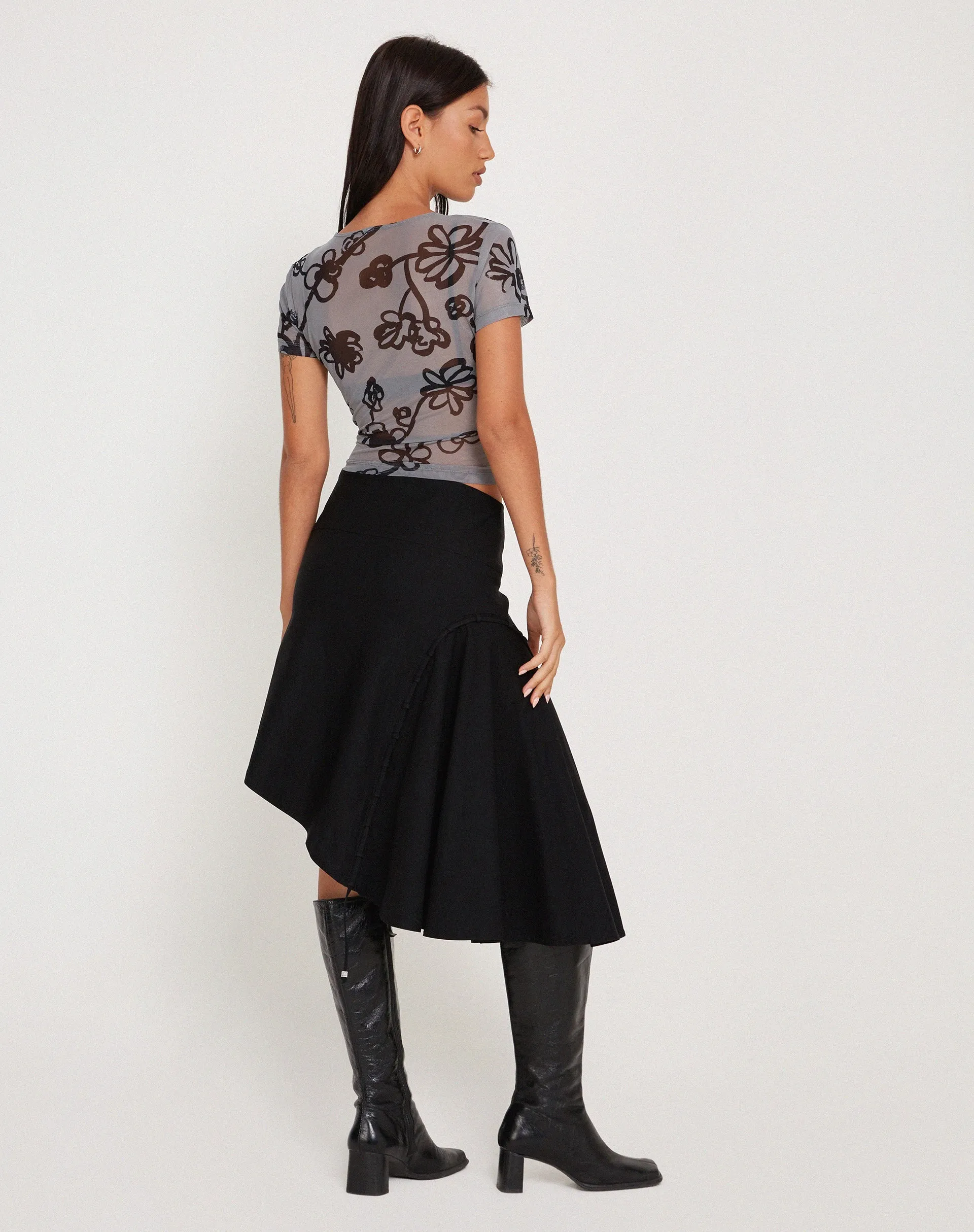 Tamara Top in Mesh Doodle Flower Grey