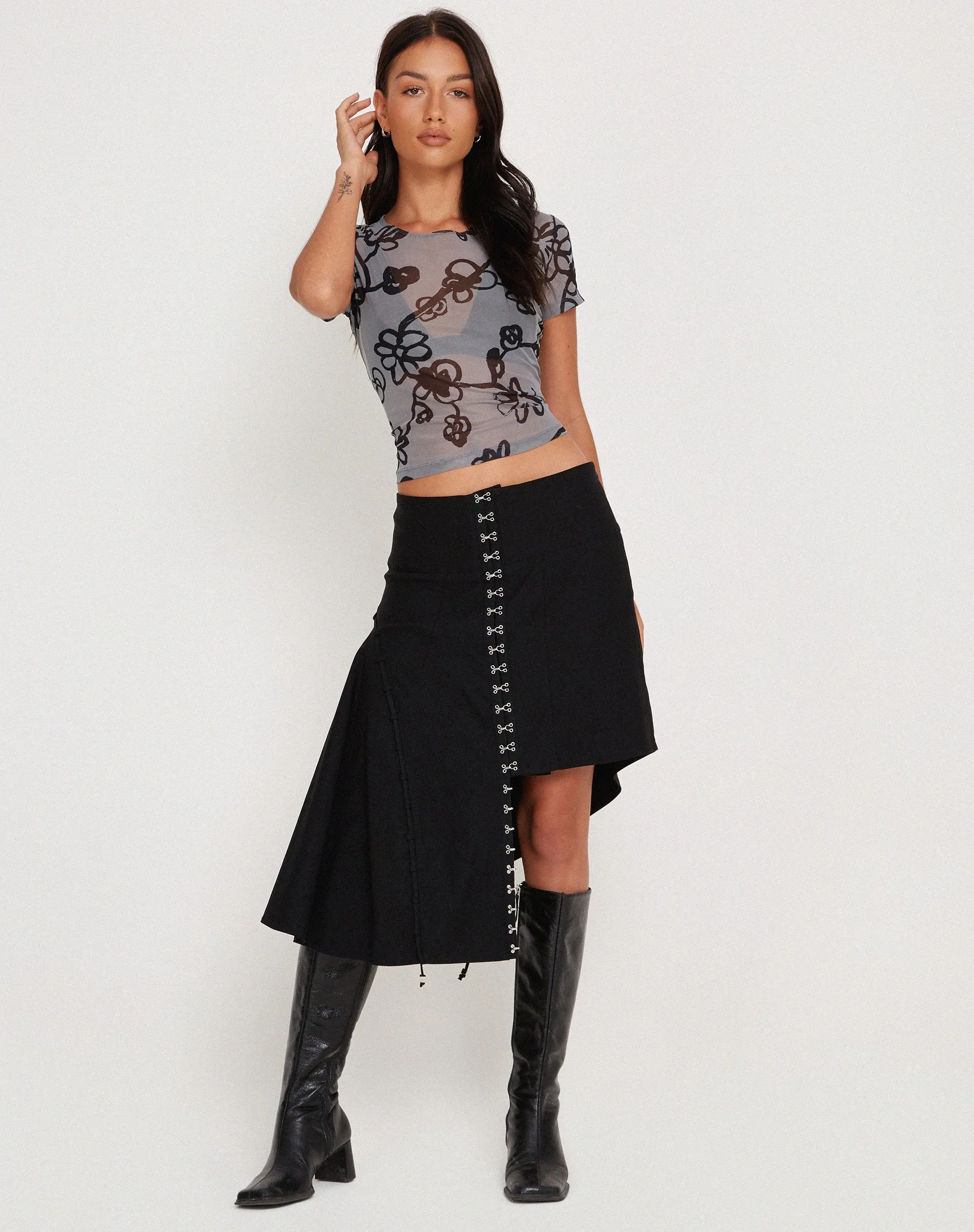 Tamara Top in Mesh Doodle Flower Grey