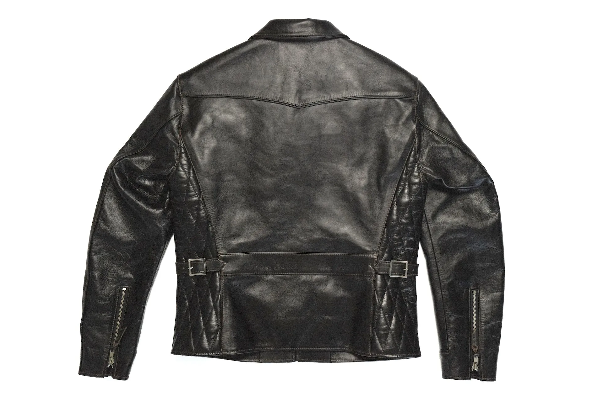 The Flat Head Horsehide Quilted Single Riders Jacket  (Black Tea-cored)