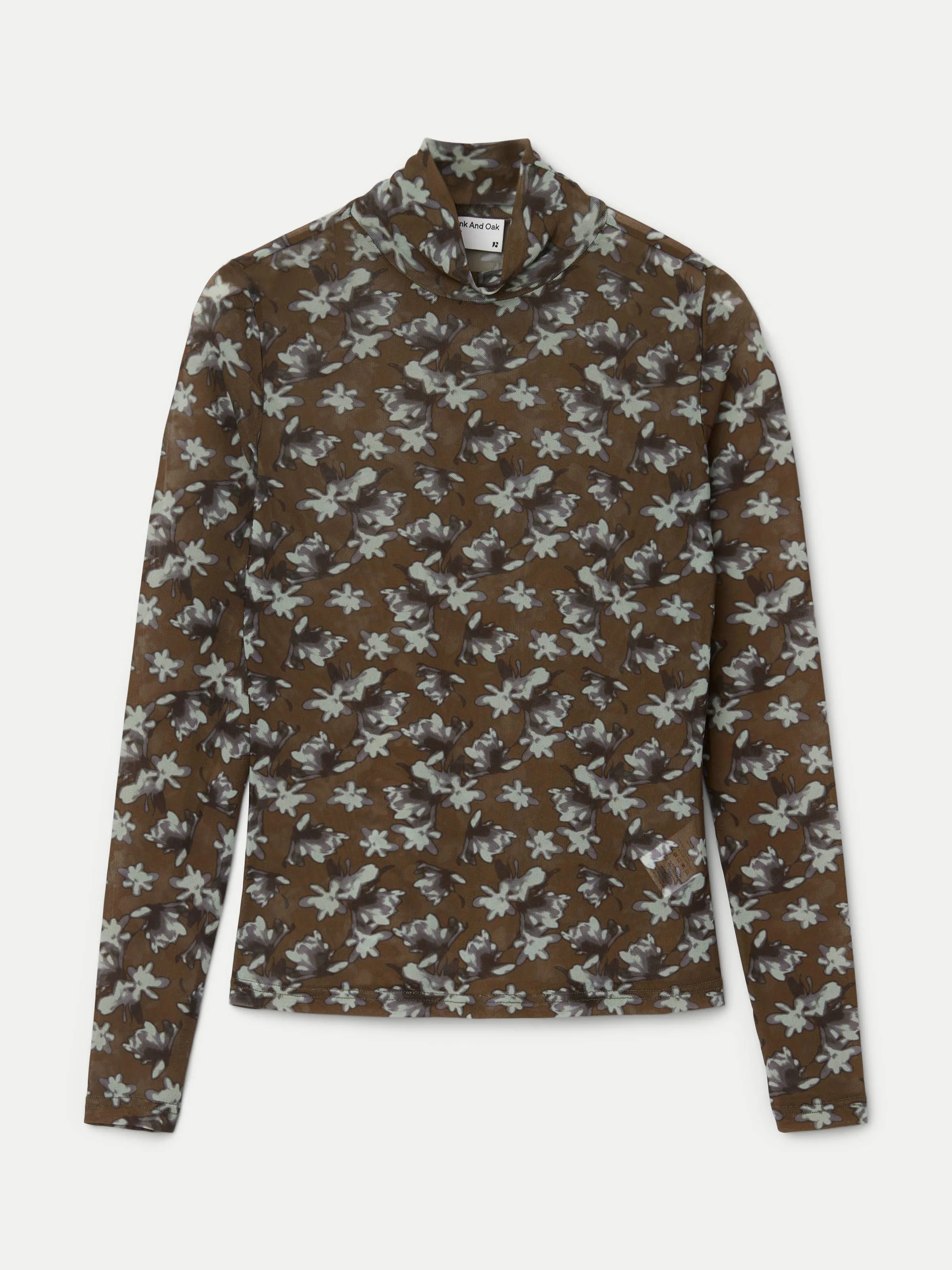 The Printed Mesh Mock Neck in Dark Olive