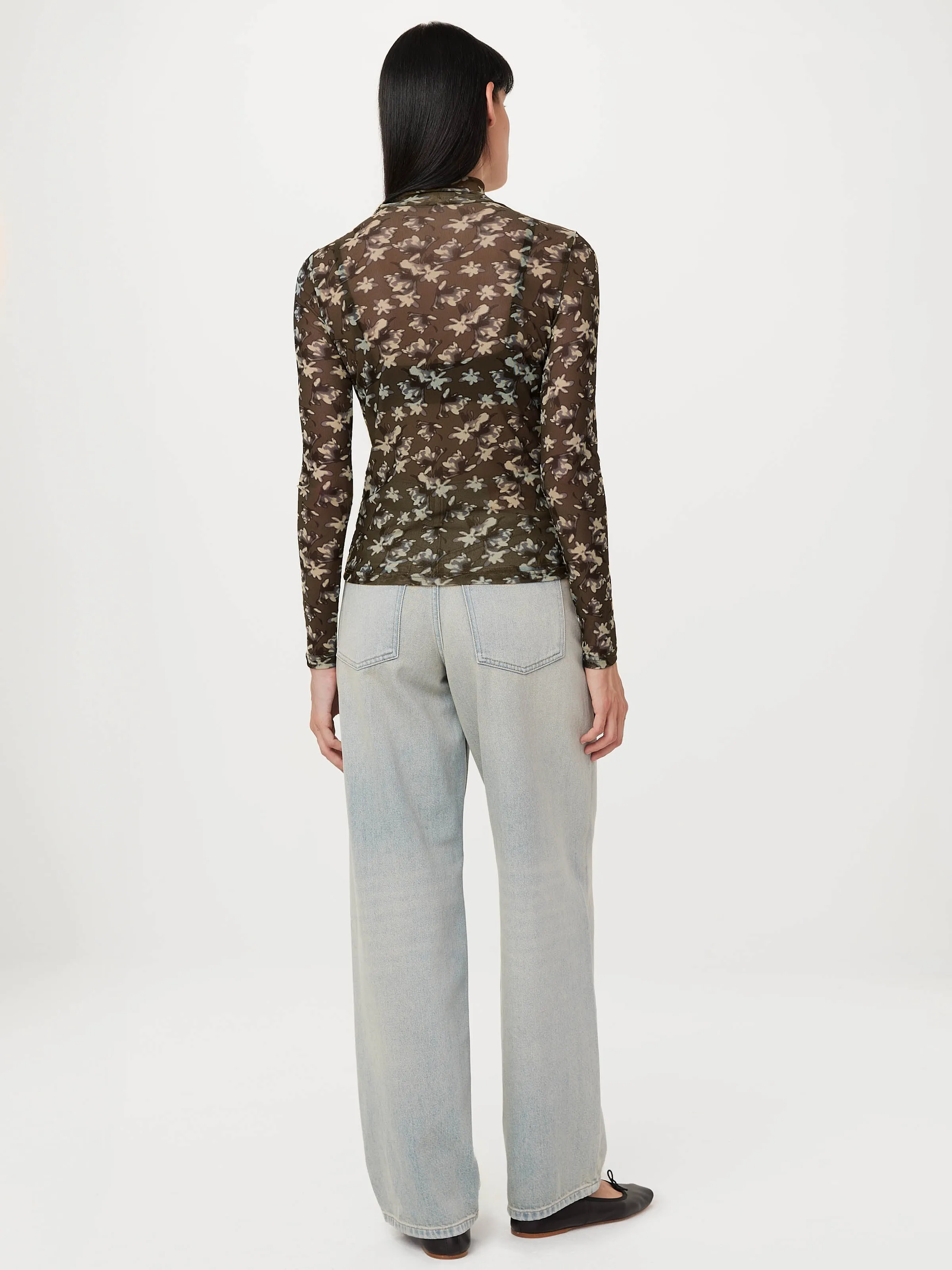 The Printed Mesh Mock Neck in Dark Olive