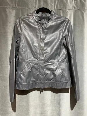 Theory Grey Leather Collarless Leather Jacket