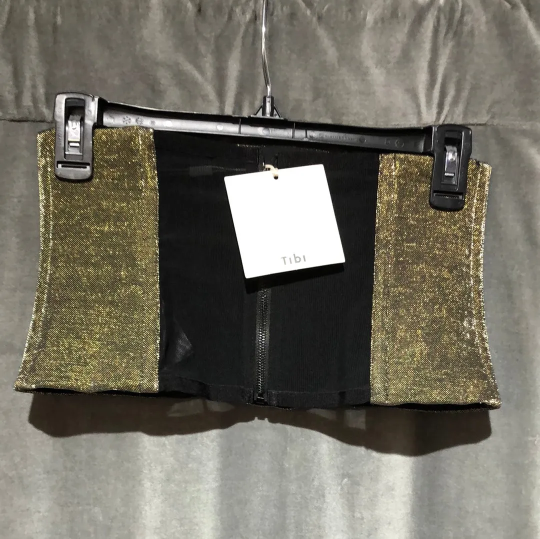 Tibi Bronze/Gold and black mesh back zip torso corset