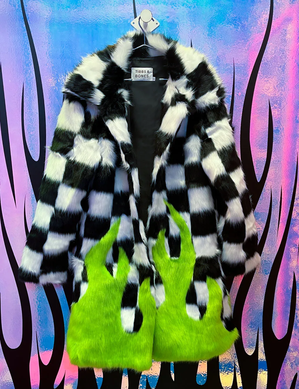 TOO HOT TO HANDLE FAUX FUR JACKET - CHECK/ GREEN FLAME ✰ MADE 4 U ✰