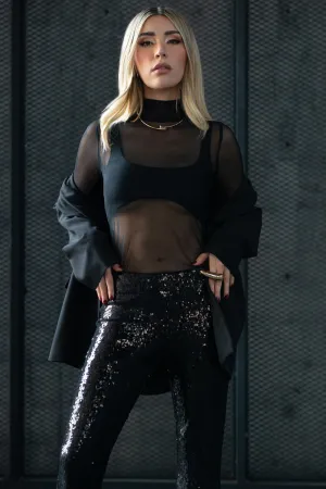 Top básico de mesh fit recto cuello alto