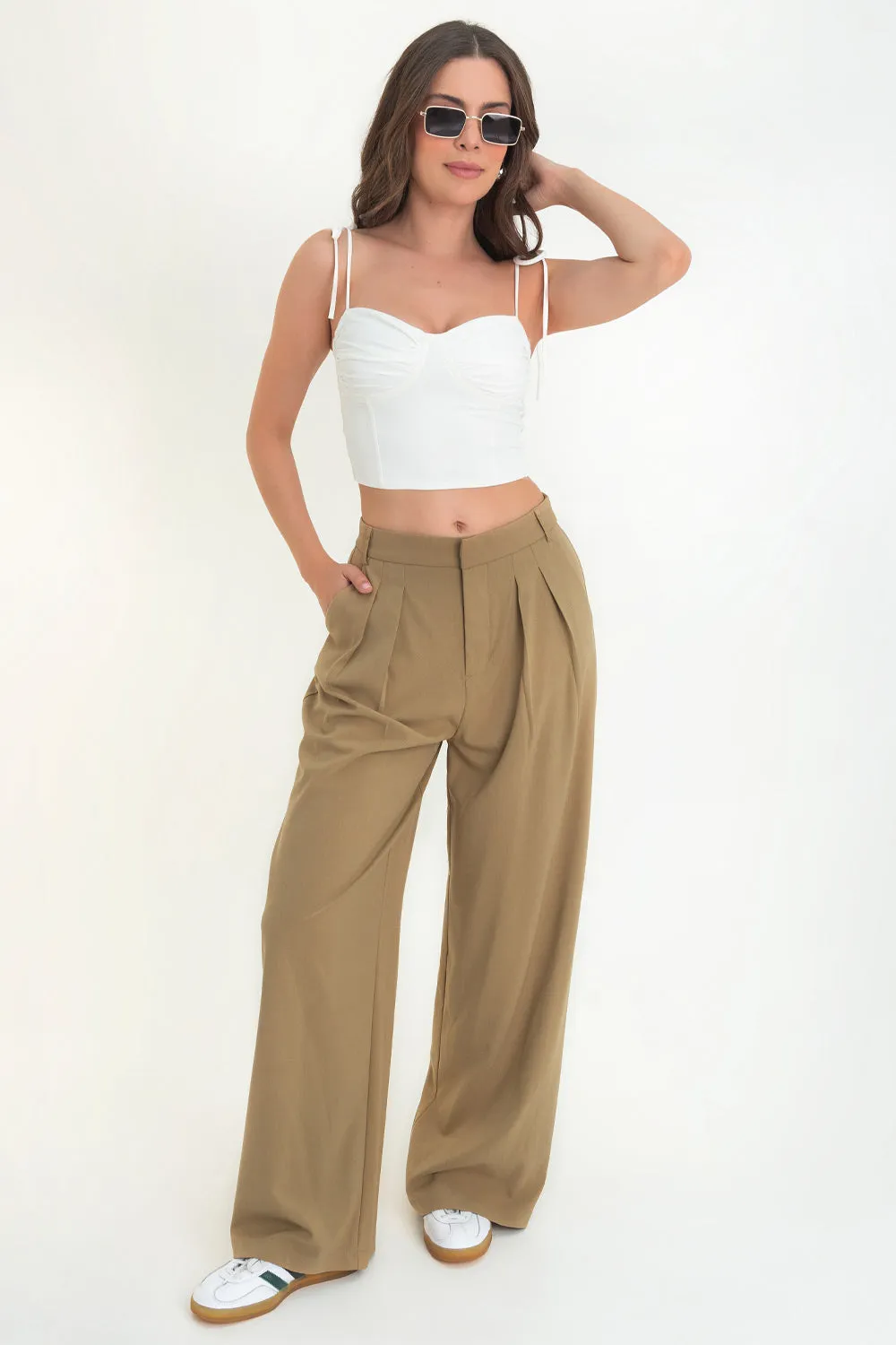 Top corset escote con plisados tirantes nudo
