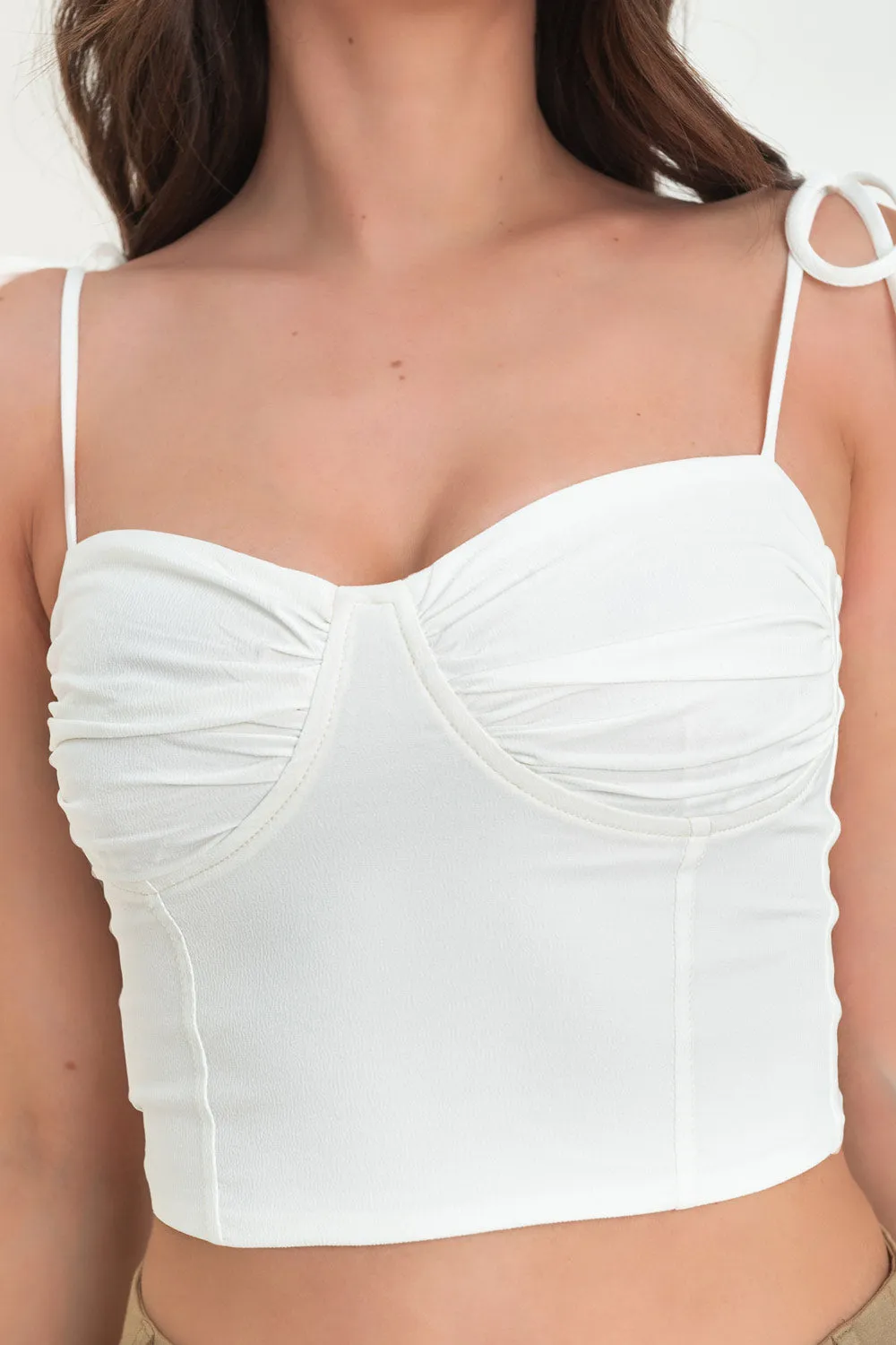 Top corset escote con plisados tirantes nudo