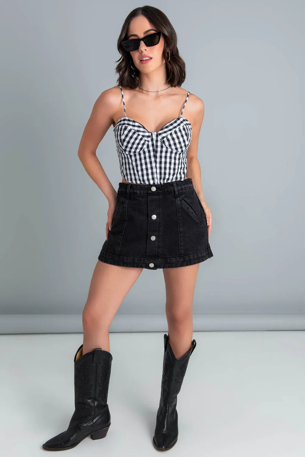 Top corset estampado cuadros con tirantes