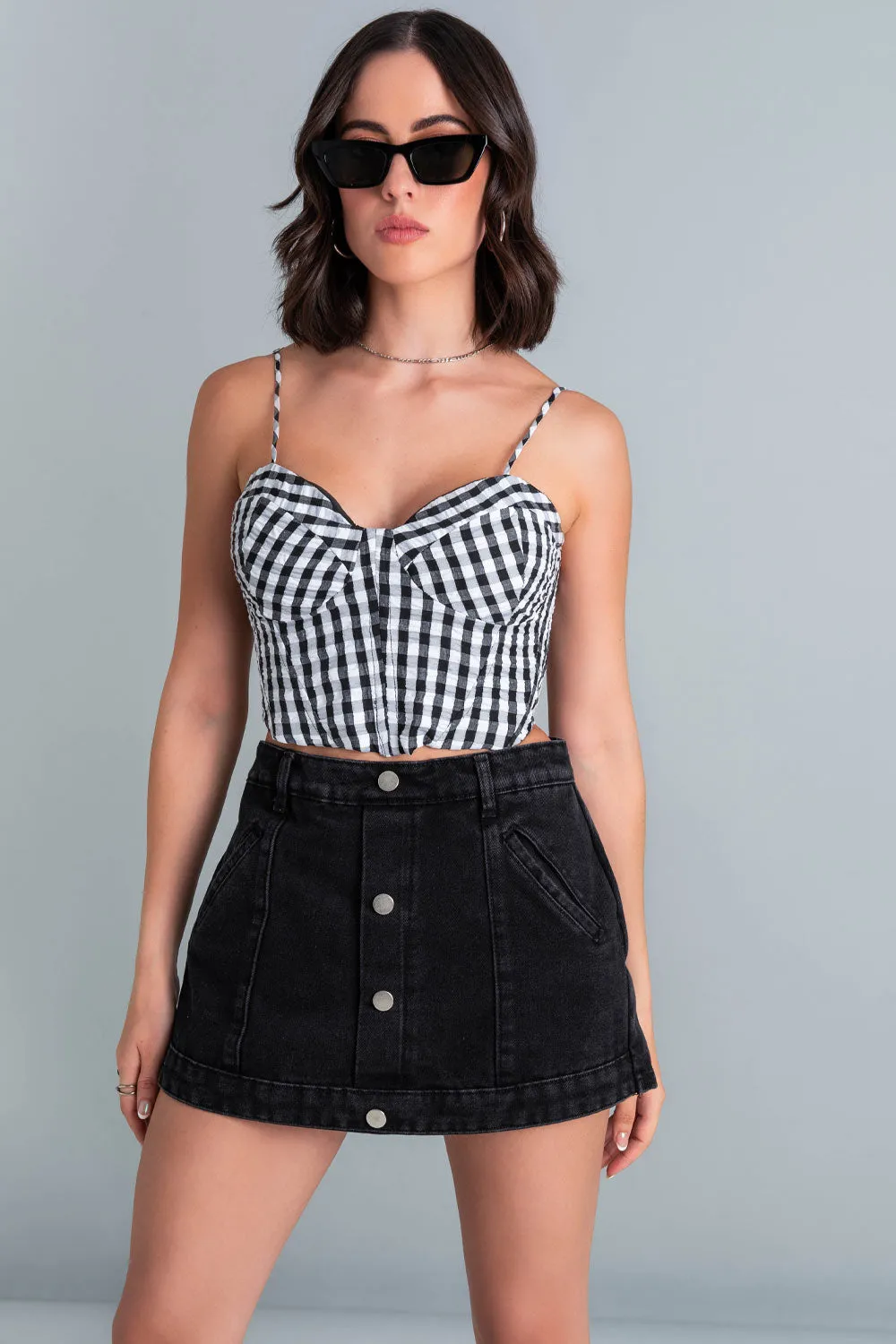 Top corset estampado cuadros con tirantes