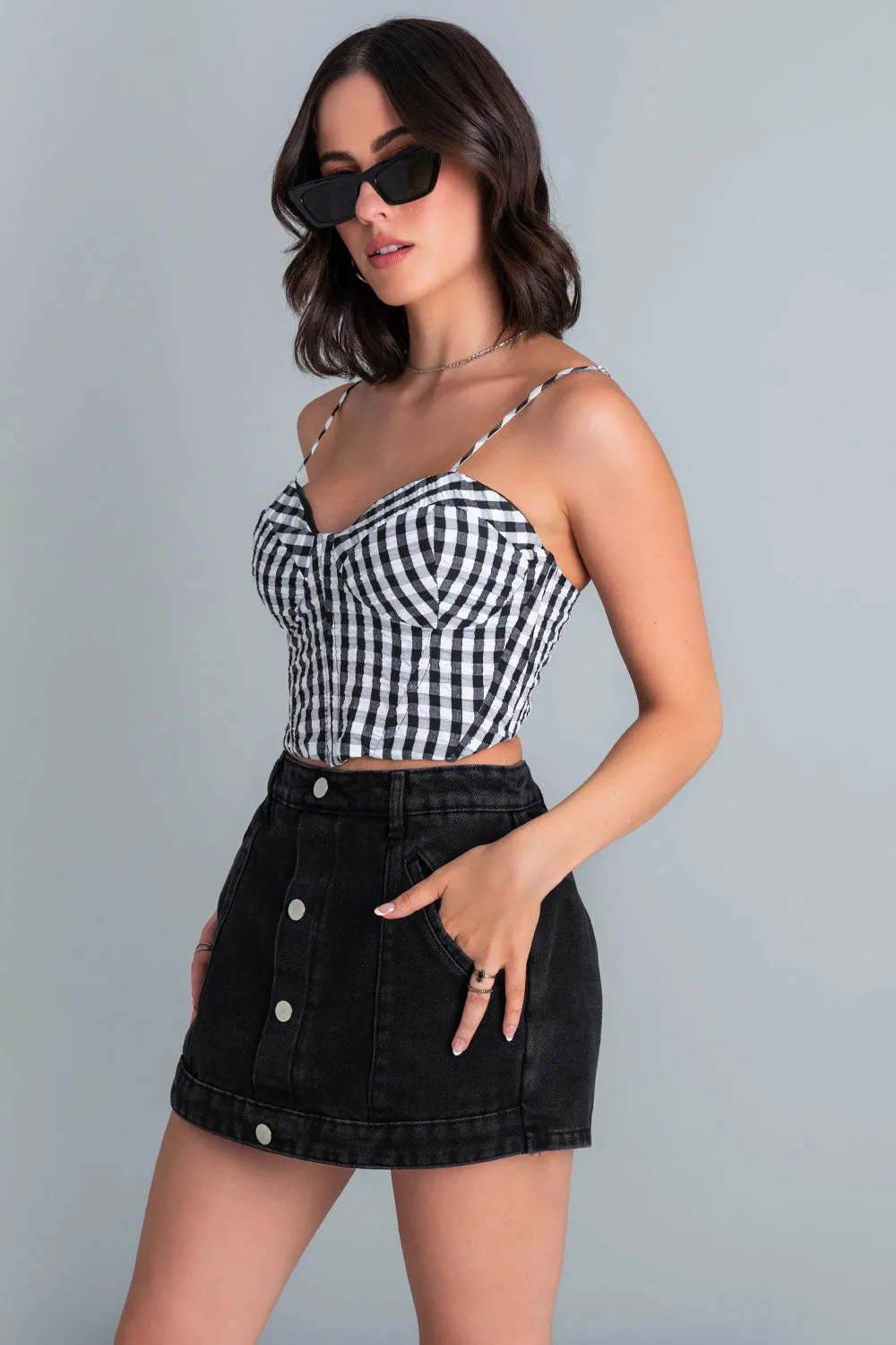 Top corset estampado cuadros con tirantes
