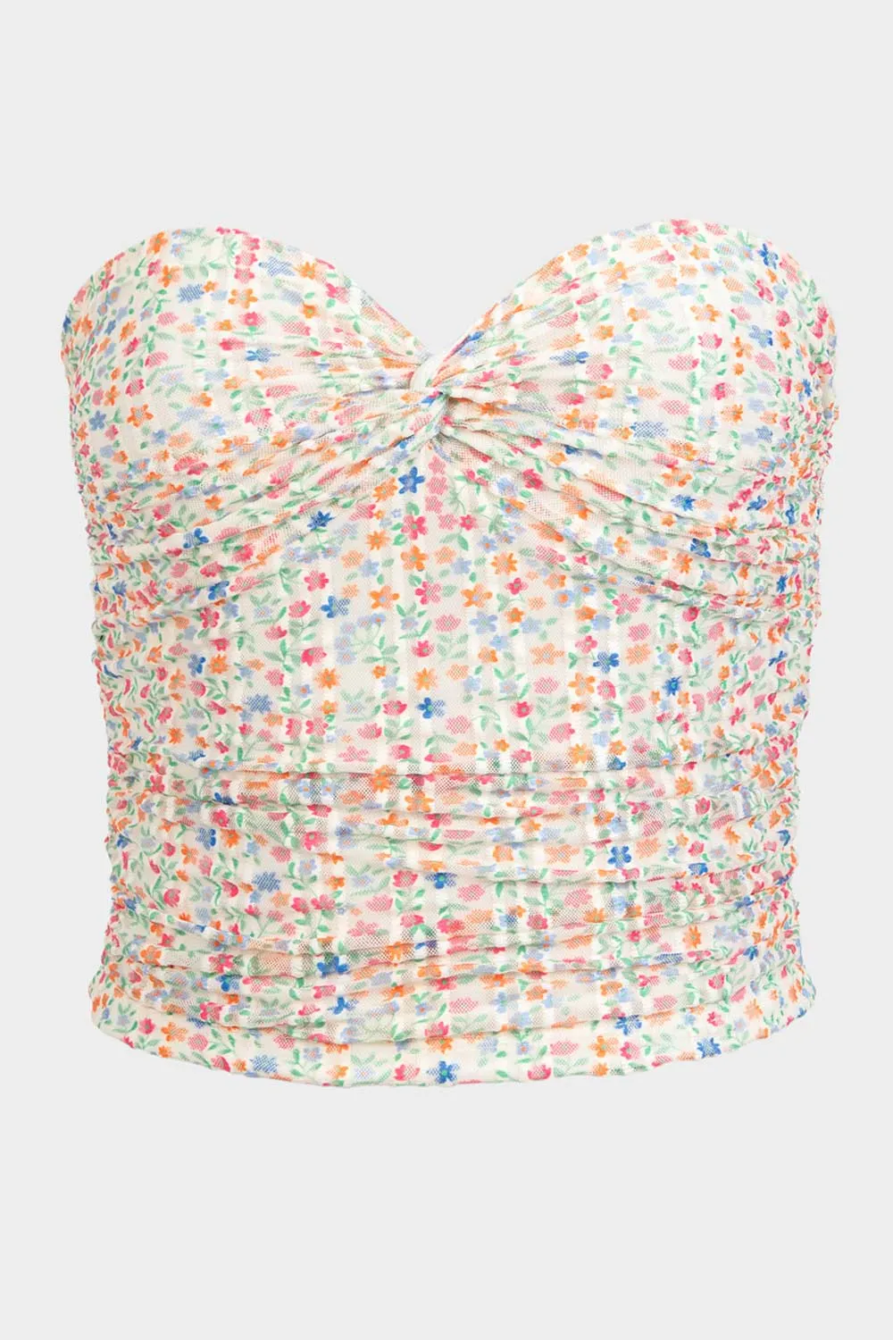Top strapless floral escote corazón con nudo