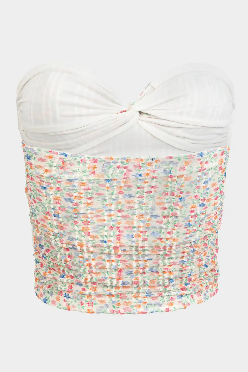 Top strapless floral escote corazón con nudo