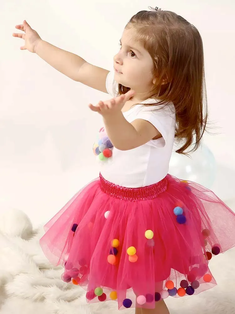 Tulle Pom Pom Tutu Girls Skirt