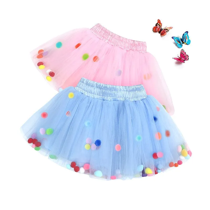 Tulle Pom Pom Tutu Girls Skirt