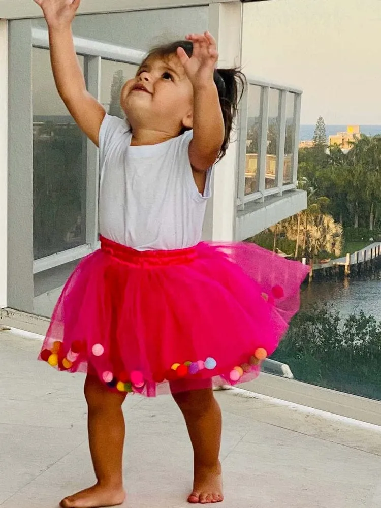 Tulle Pom Pom Tutu Girls Skirt