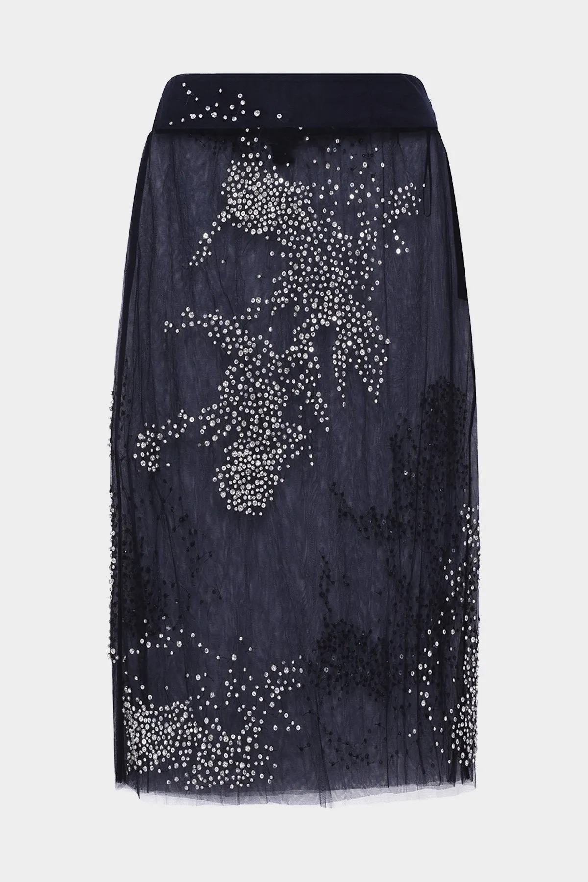Tulle Splash Embroidered Skirt in Black
