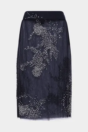 Tulle Splash Embroidered Skirt in Black