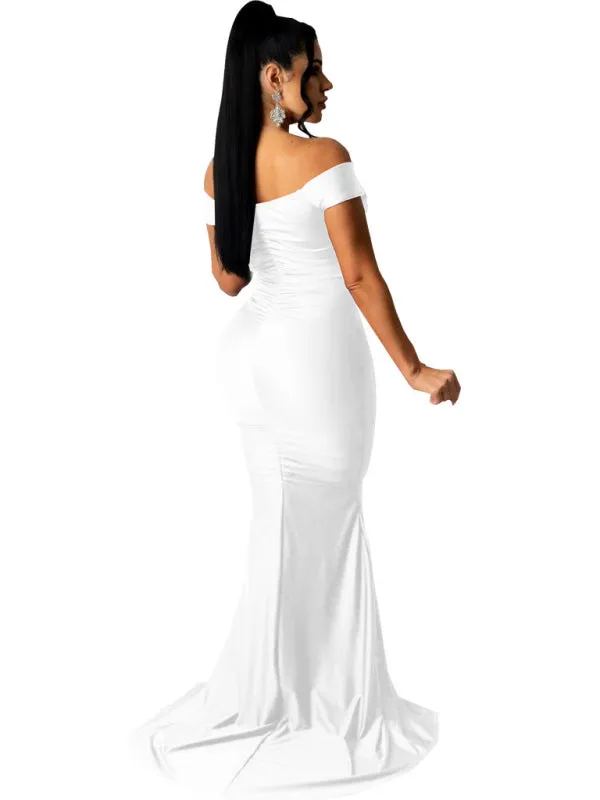 V-Neck Off-Shoulder Bodycon Dress with Ruched Detailing