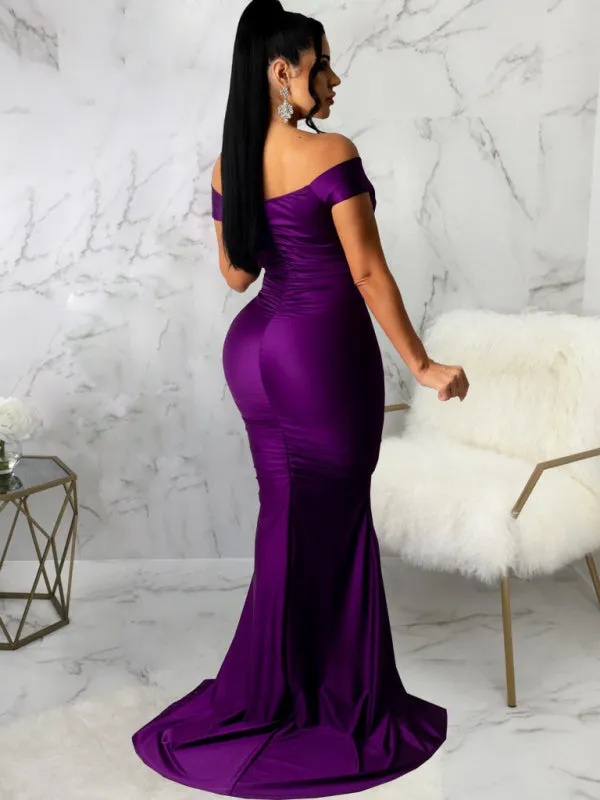 V-Neck Off-Shoulder Bodycon Dress with Ruched Detailing