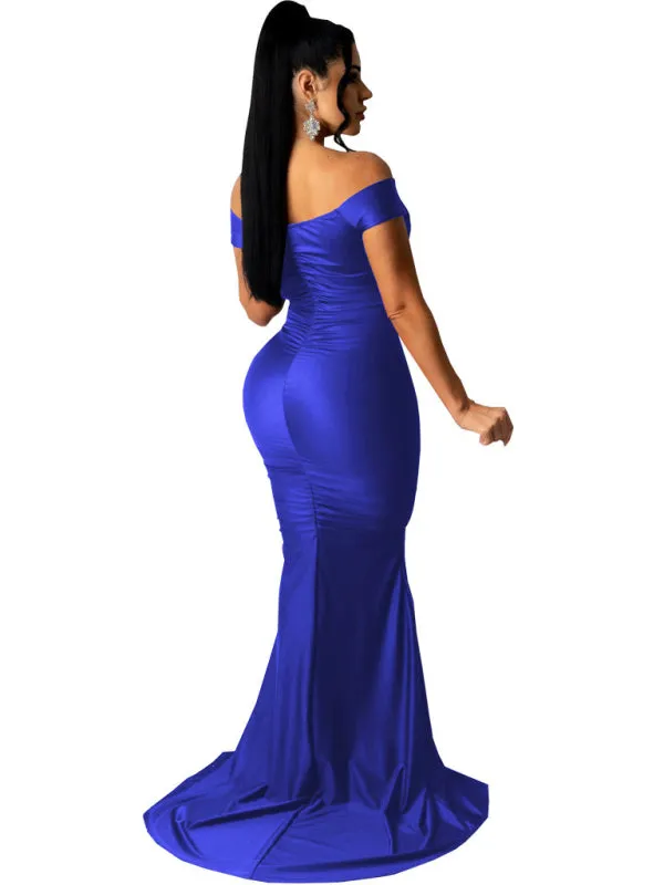 V-Neck Off-Shoulder Bodycon Dress with Ruched Detailing
